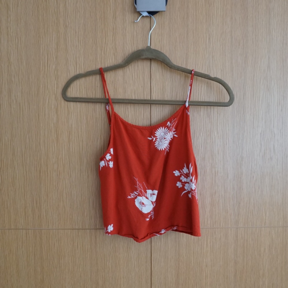 Kimchi Blue Red White Floral Crop Tank Top